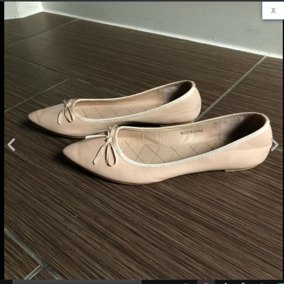Baby Pink Pointy Toe Bow Faux Leather Ballet Flats - Picture 2 of 3